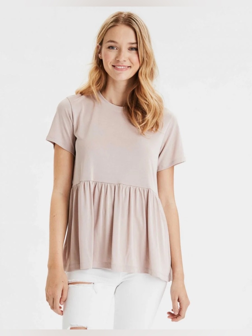 American Eagle Light Pink Peplum Top